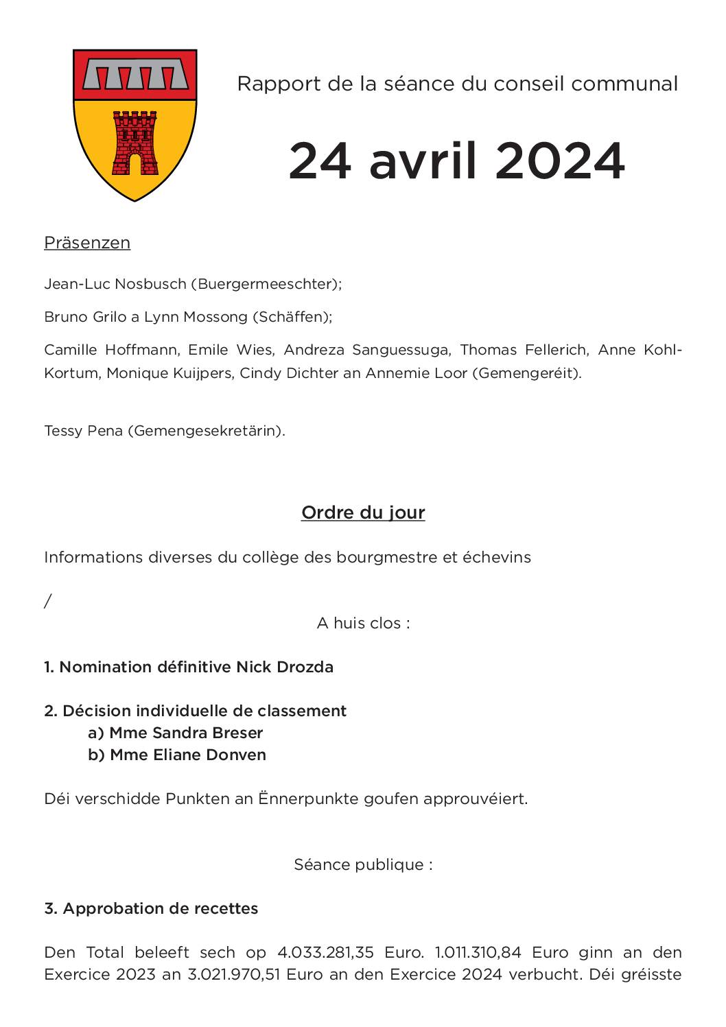 Rapport Gemengerotssëtzung 24.04.2024