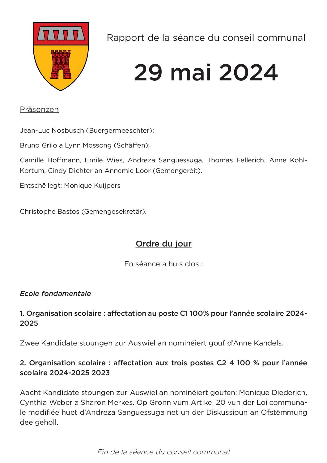 Rapport Gemengerotssëtzung 29.05.2024