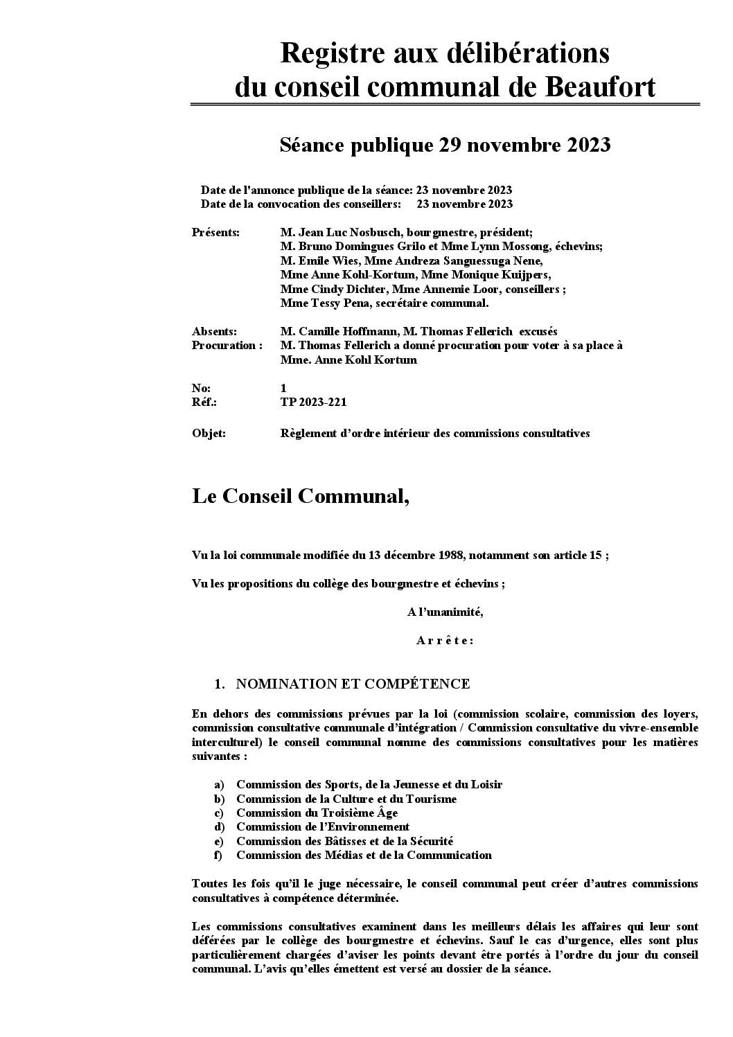 Règlement d’ordre intérieur des commissions consultatives