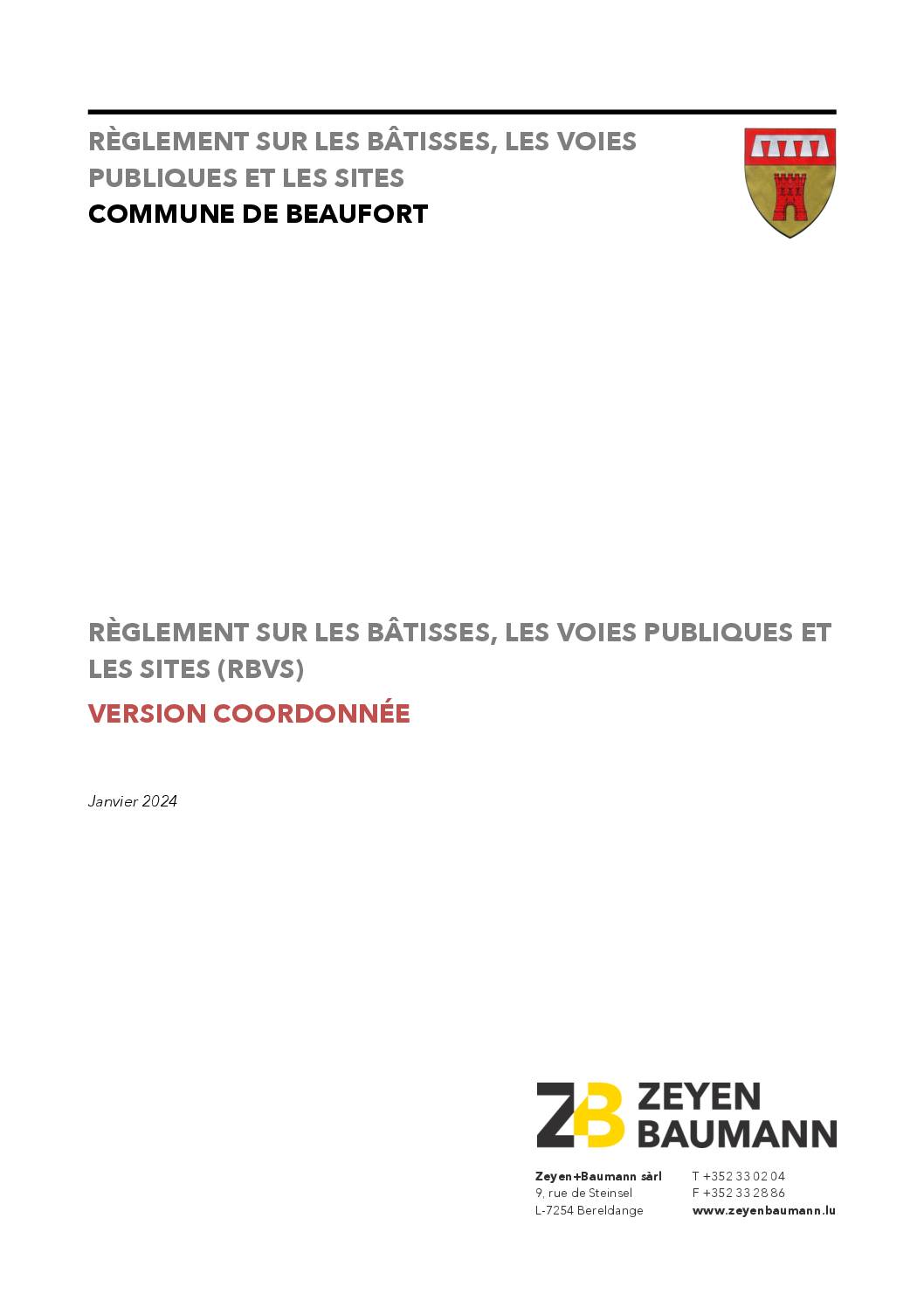 Règlement sur le bâtisses, les voies publiques et les ites RBVS Version coordonnée Janvier 2024