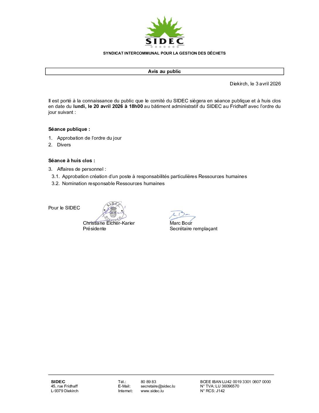 Sidec: Convocation 20.04.2026