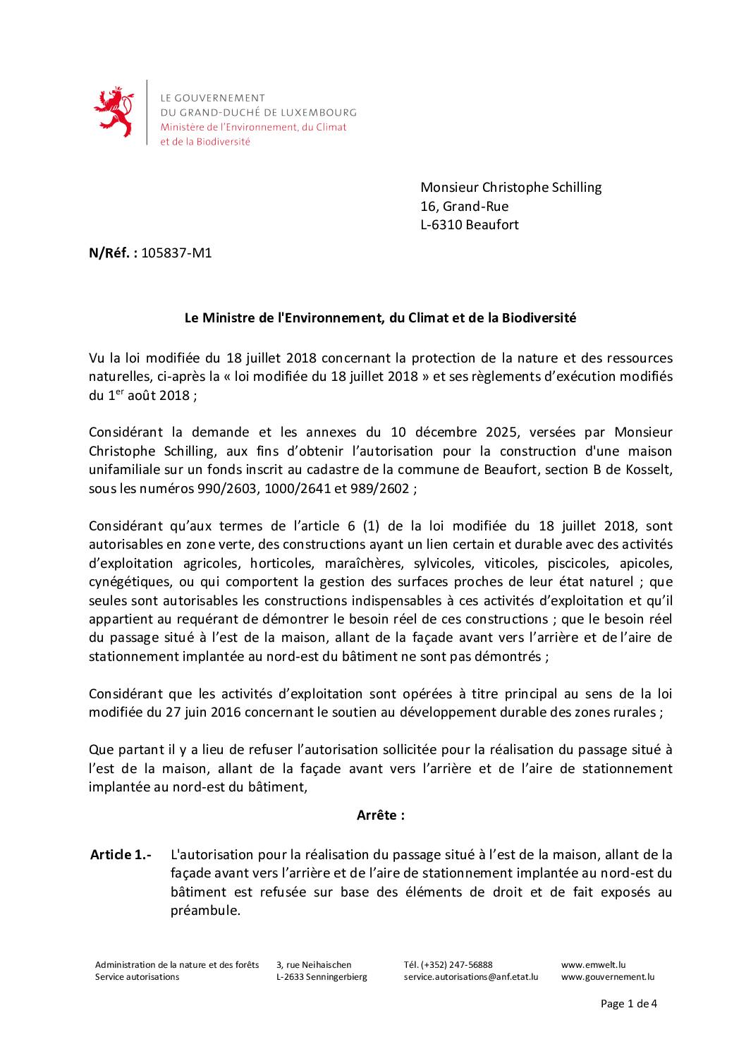 Autorisation environnementale pour la construction d'une maison unifamiliale