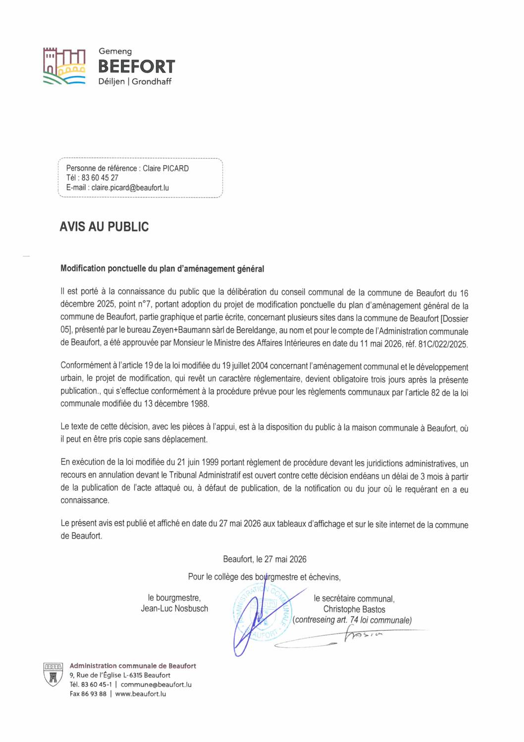 Avis au public : approbation ministérielle de la modification ponctuelle du PAG concernant plusieurs sites