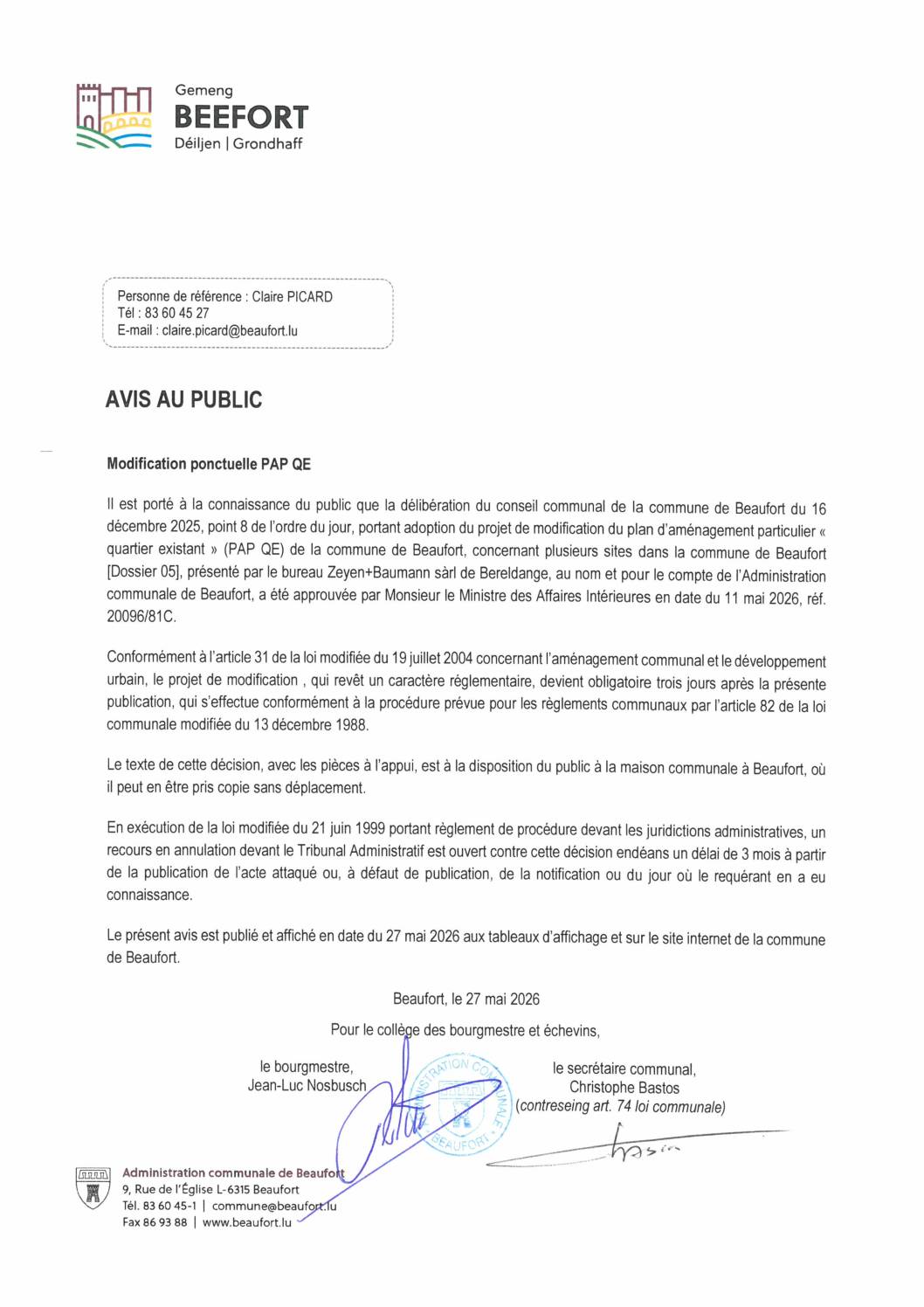 Avis au public : approbation ministérielle de la modification ponctuelle du PAP QE concernant plusieurs sites