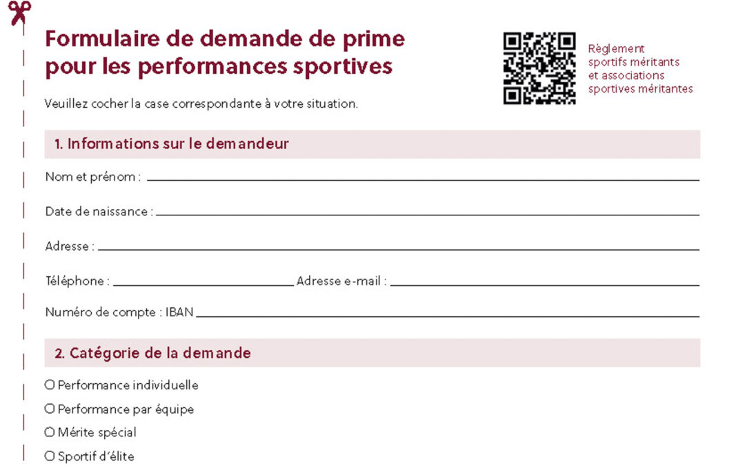 Demande de prime pour les performances sportives