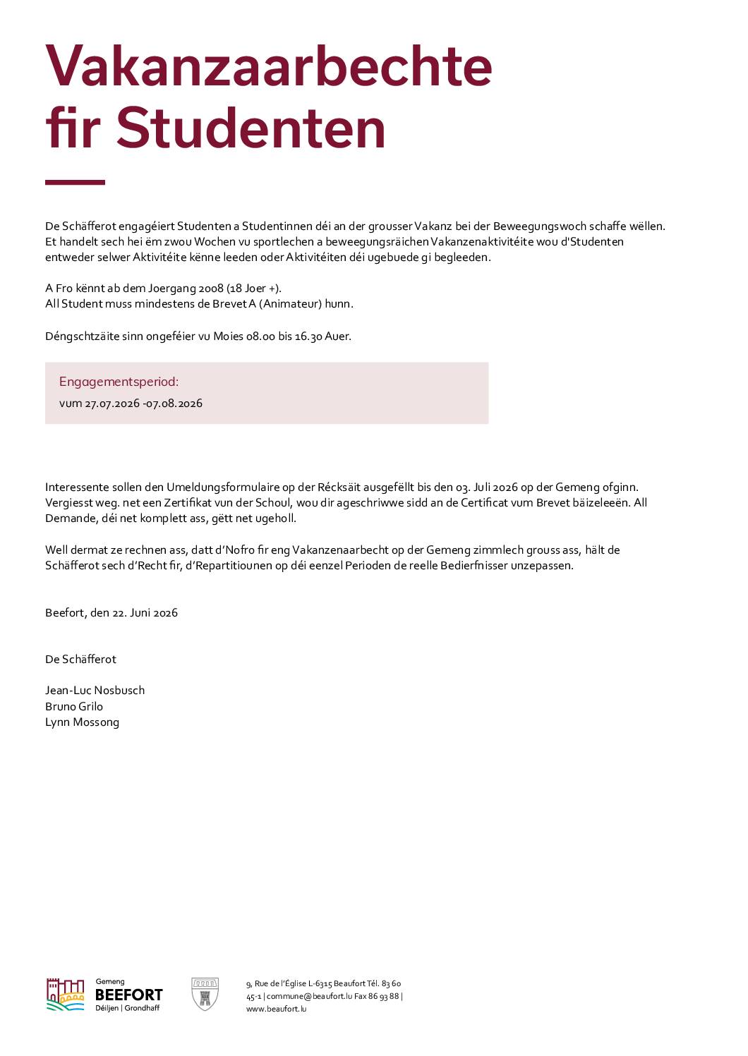Formulaire Studente fir d&rsquo;Beweegungswoch 2026