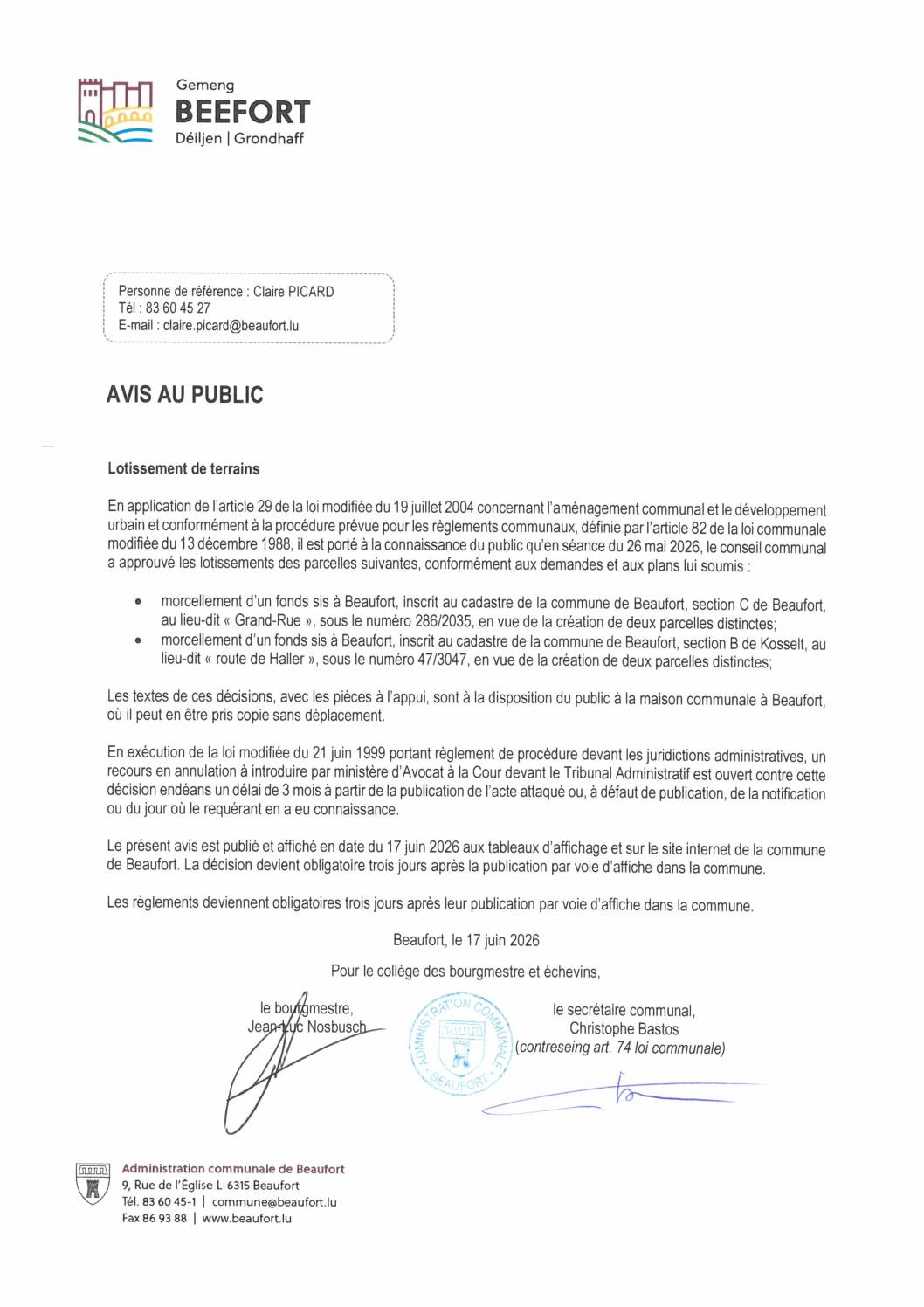 Avis au public: lotissements de terrains