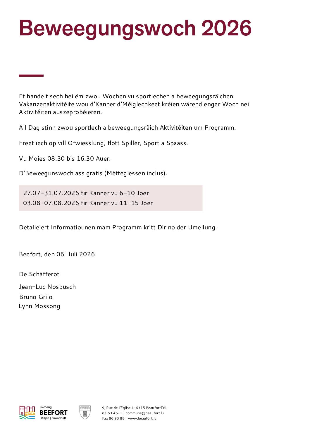 Formulaire fir d&rsquo;Beweegungswoch 2026