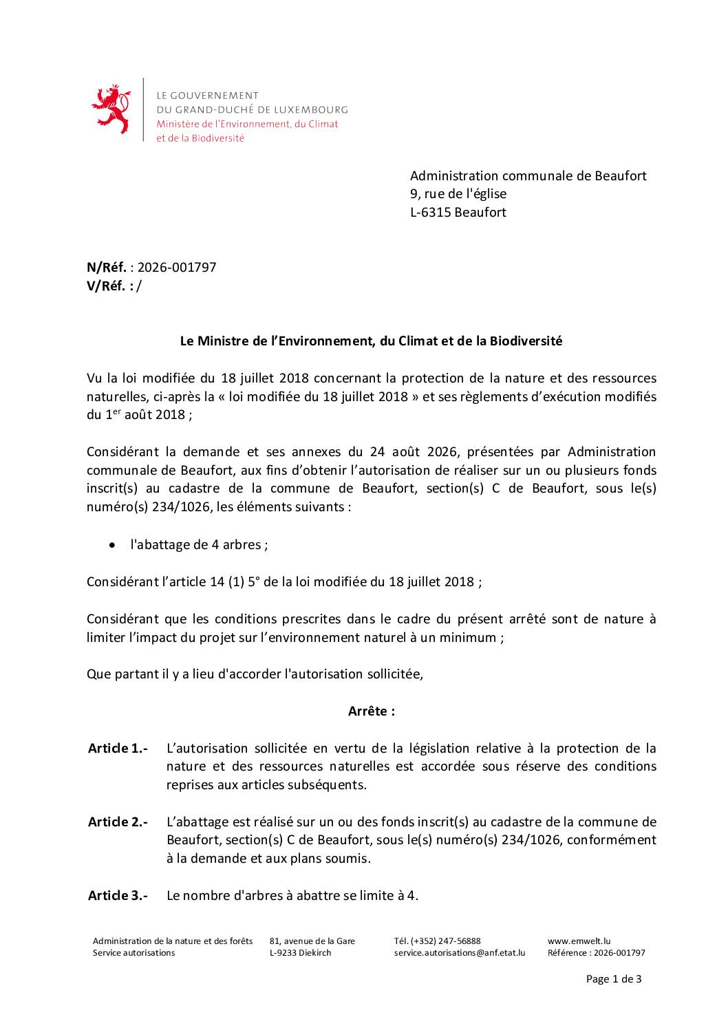 Autorisation environnementale: Abattage de 4 arbres