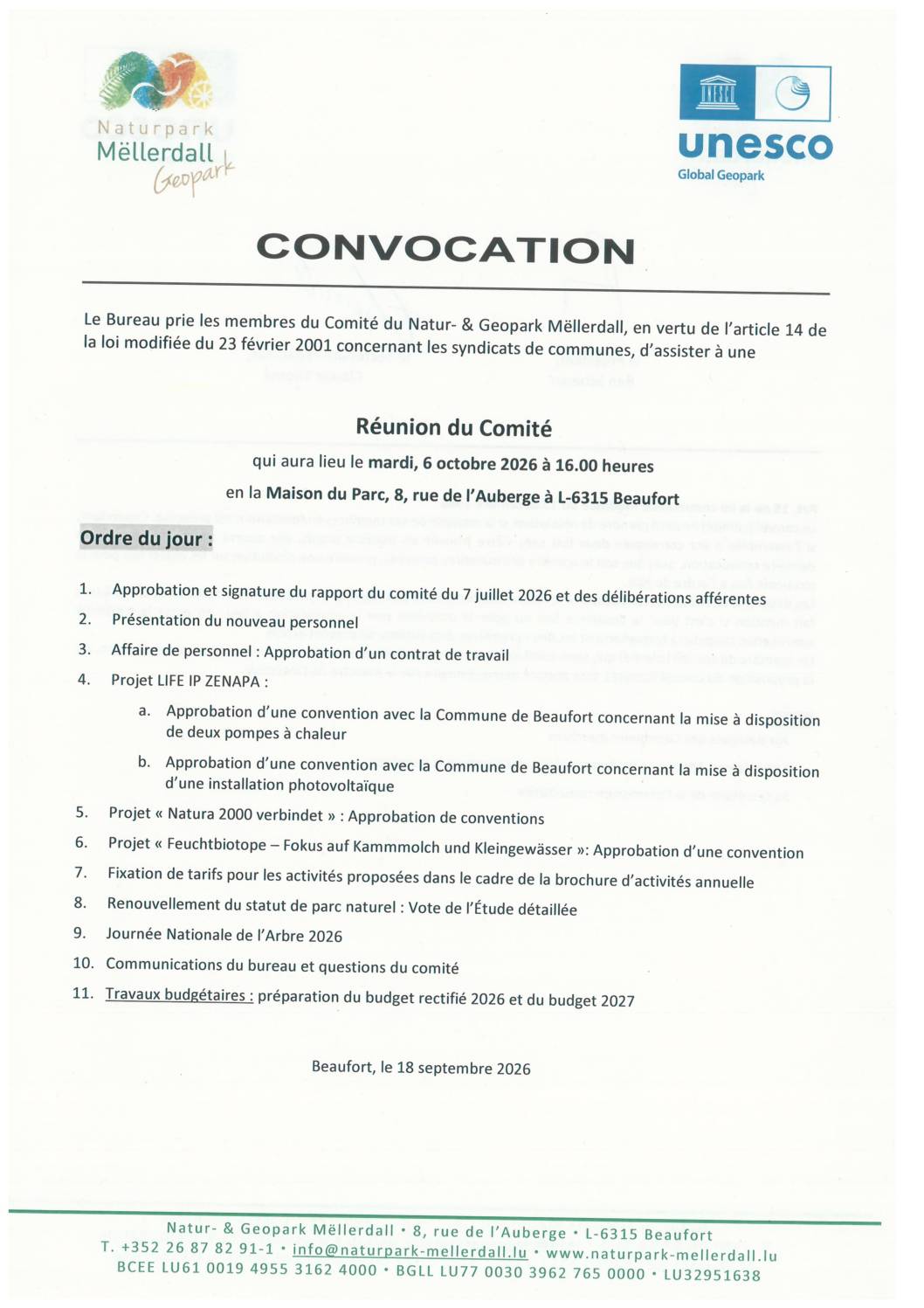 Natur- a Geopark Mëllerdall: Convocation 06.10.2026